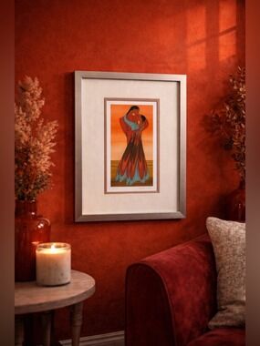 🇨🇦 Maxine Noel Ioyan Mani “Lovers” Framed Indigenous Art Print • Signed In Plate